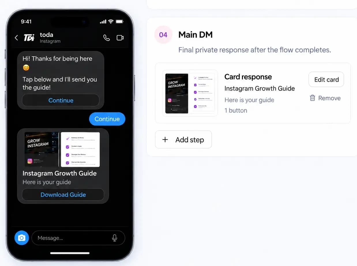 ZayDM Final Response delivering an Instagram lead magnet through a CTA button