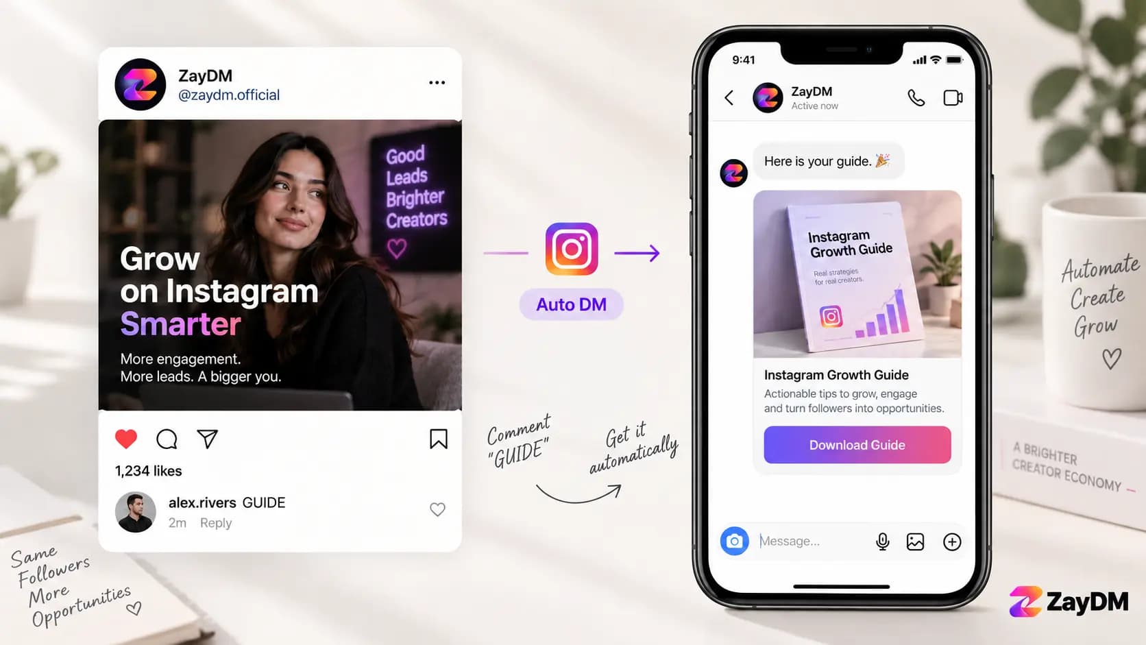 Instagram comment GUIDE triggering an automated DM that delivers a lead magnet